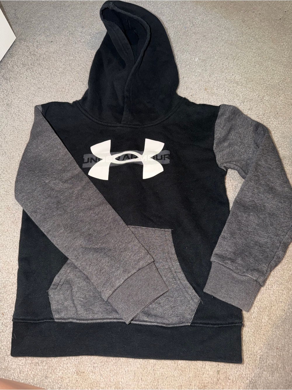 Under Armour Black & Gray Kids Pullover Hoodie with White Logo
